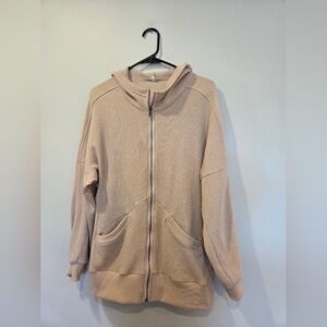 Beige Waffle Knit Zip-Up Hoodie